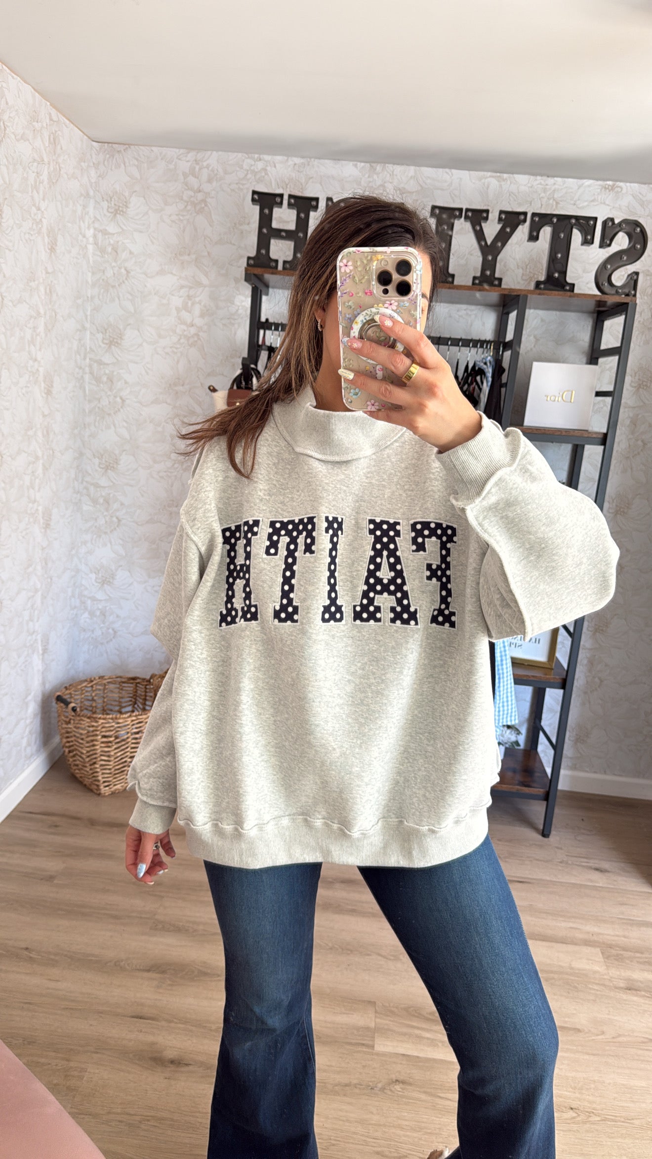 FAITH Polka-Dot Mock Neck Sweatshirt