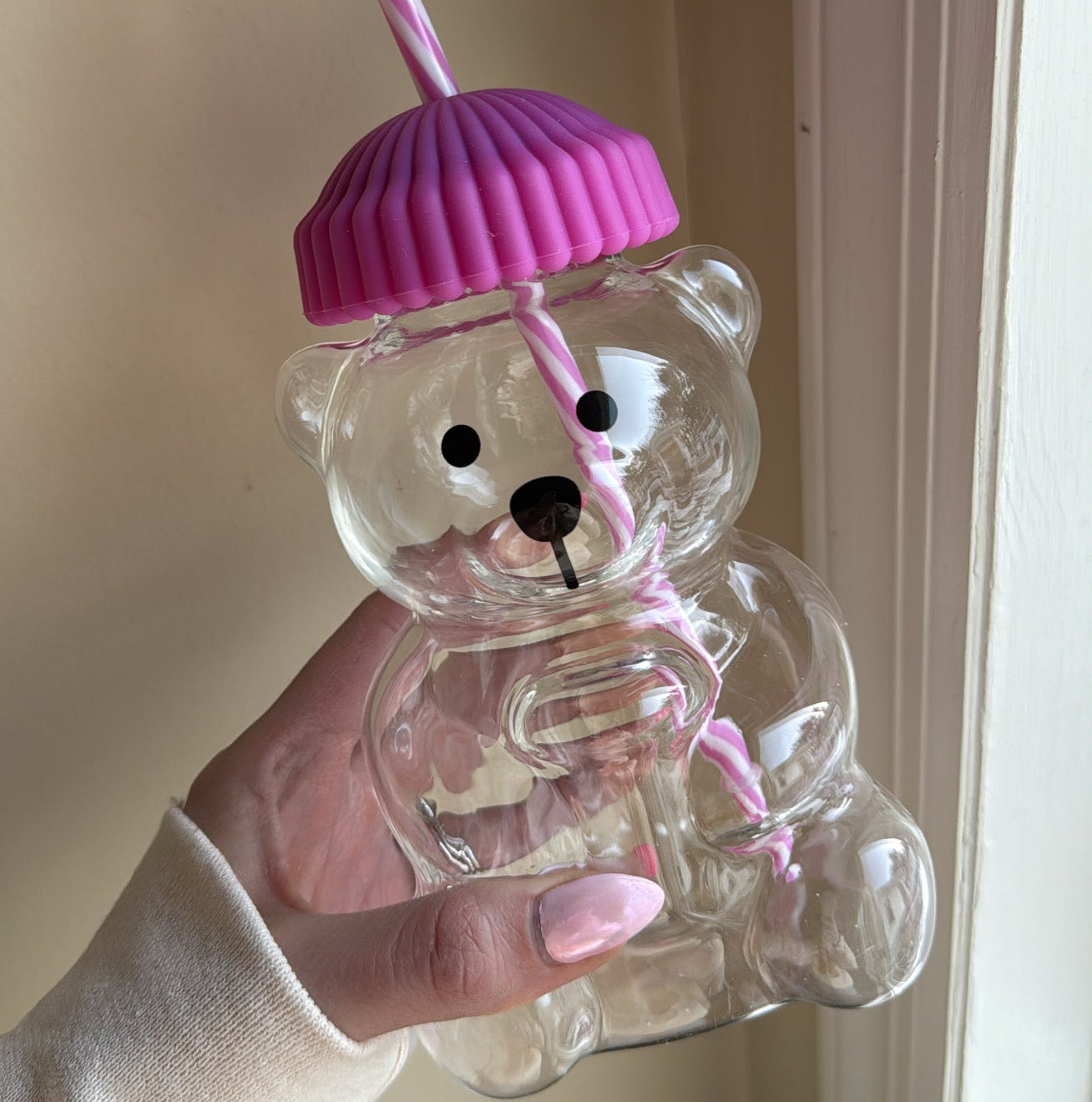 Pink Teddy Bear 20 oz. Glass Cup