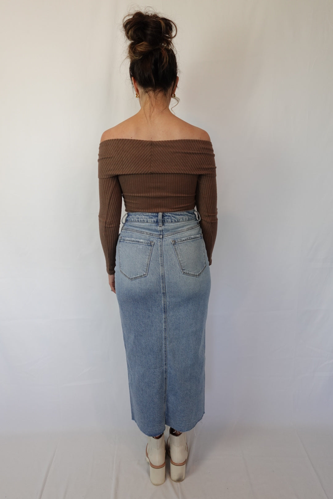 Isabella Denim Front Slit Midi Skirt