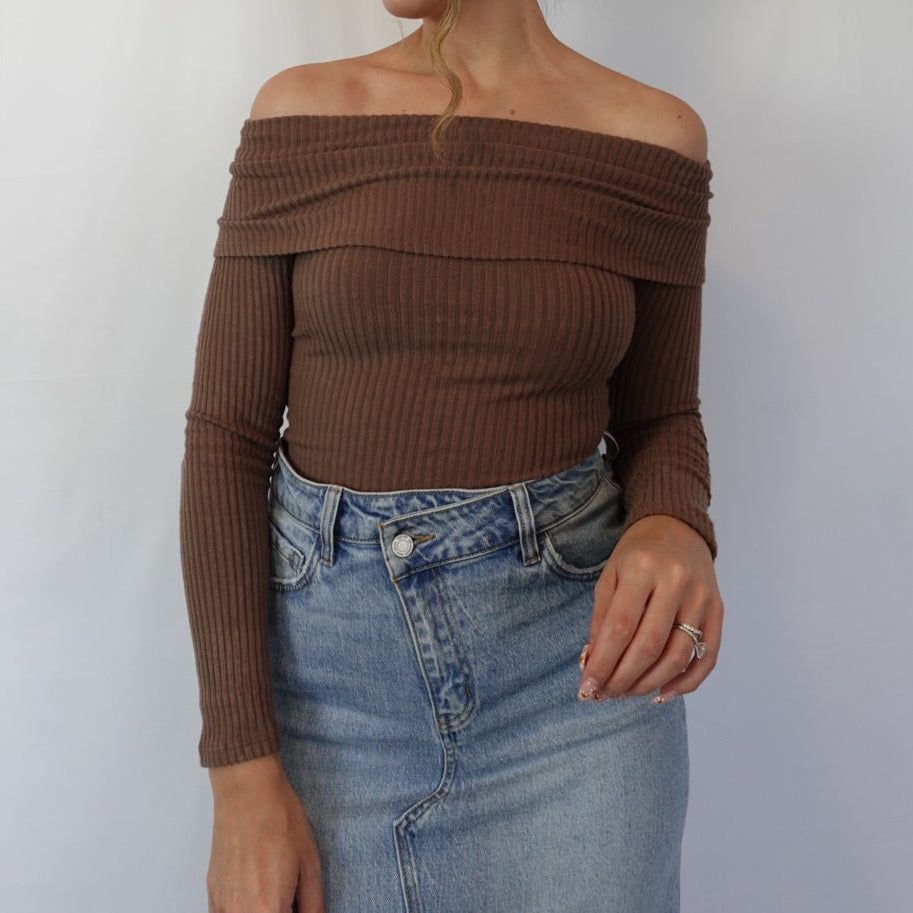 Samantha Fold Over Off Shoulder Knit Top