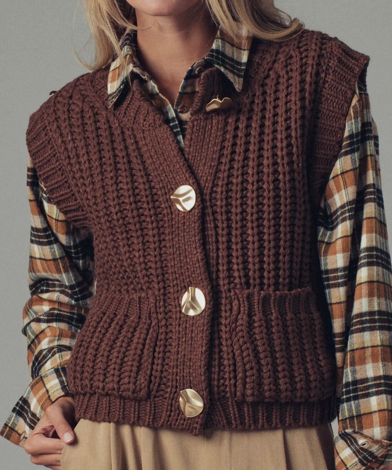 Chocolate Brown Chunky Knit Sweater Vest