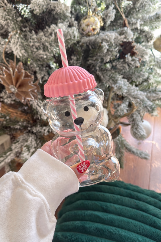 PRE ORDER* Pink Teddy Bear 20 oz. Glass Cup