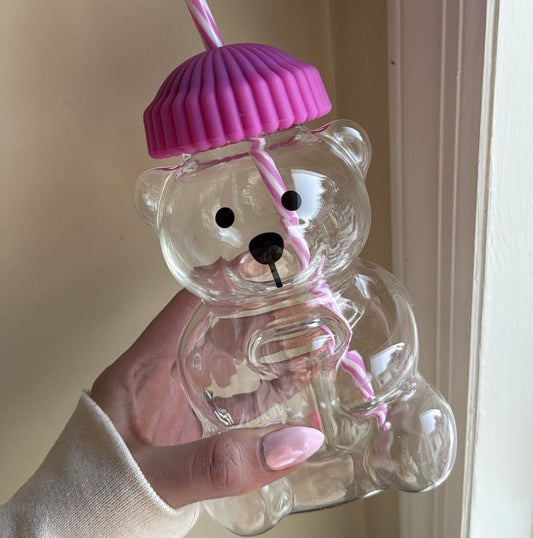 Pink Teddy Bear 20 oz. Glass Cup