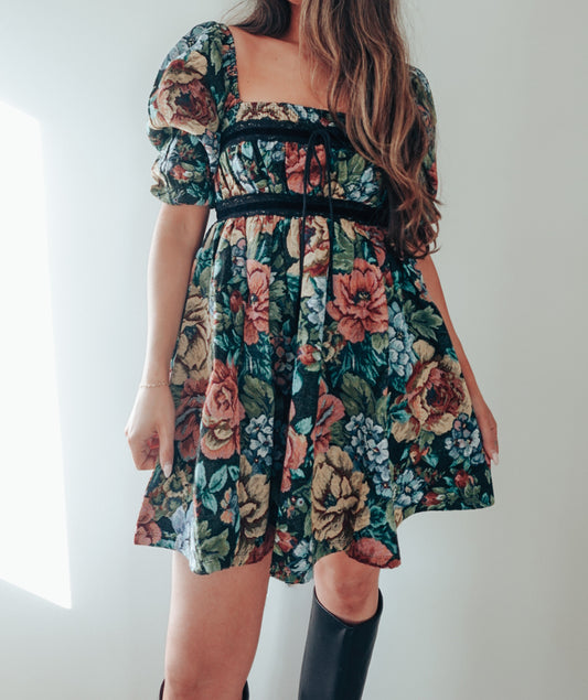 Midnight Vintage Floral Mini Dress