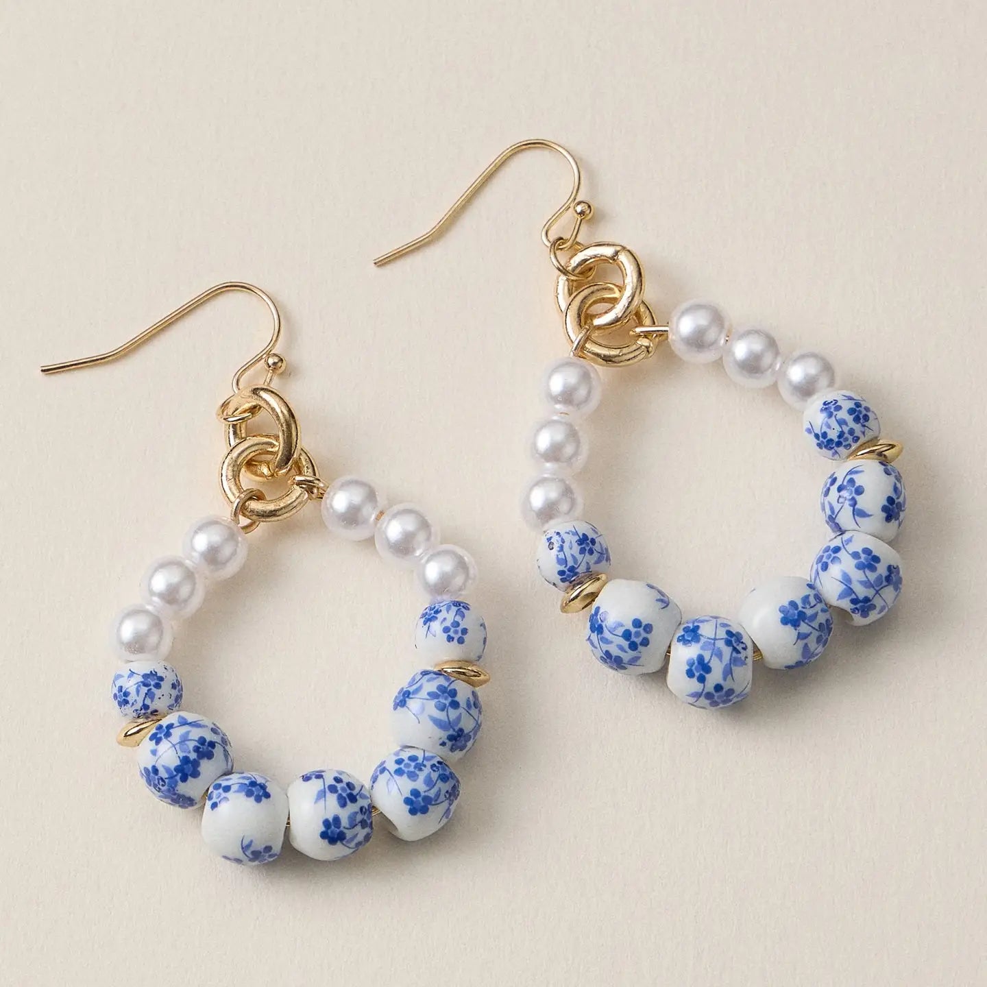 Vintage Floral Ceramic Hoop Earrings