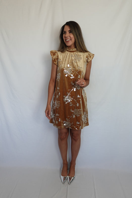 One of a Kind Floral Velvet Dress