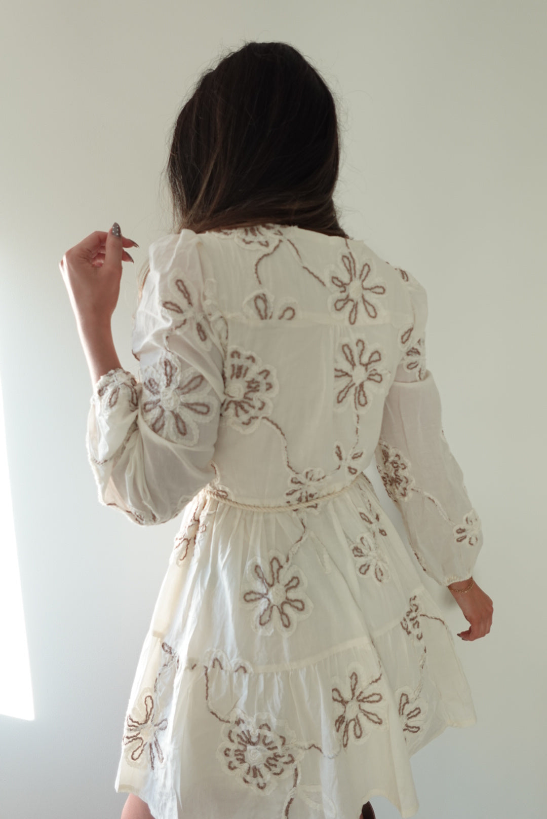 Ivory Meadow Floral Embroidered Mini Dress