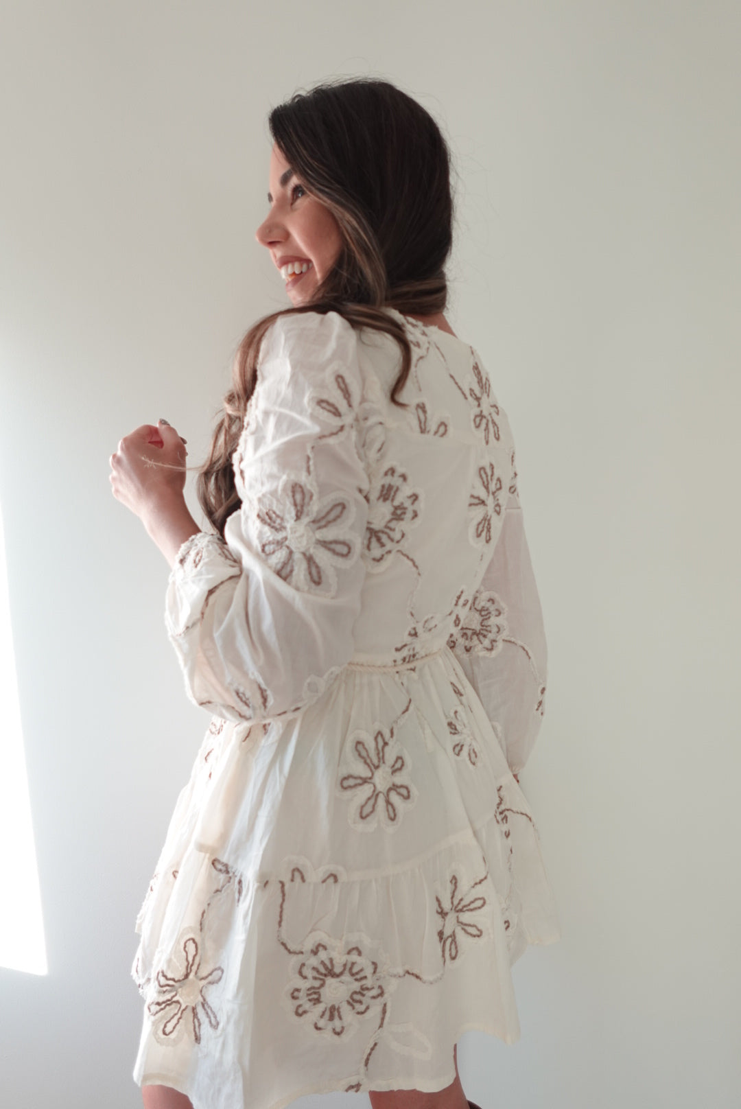 Ivory Meadow Floral Embroidered Mini Dress