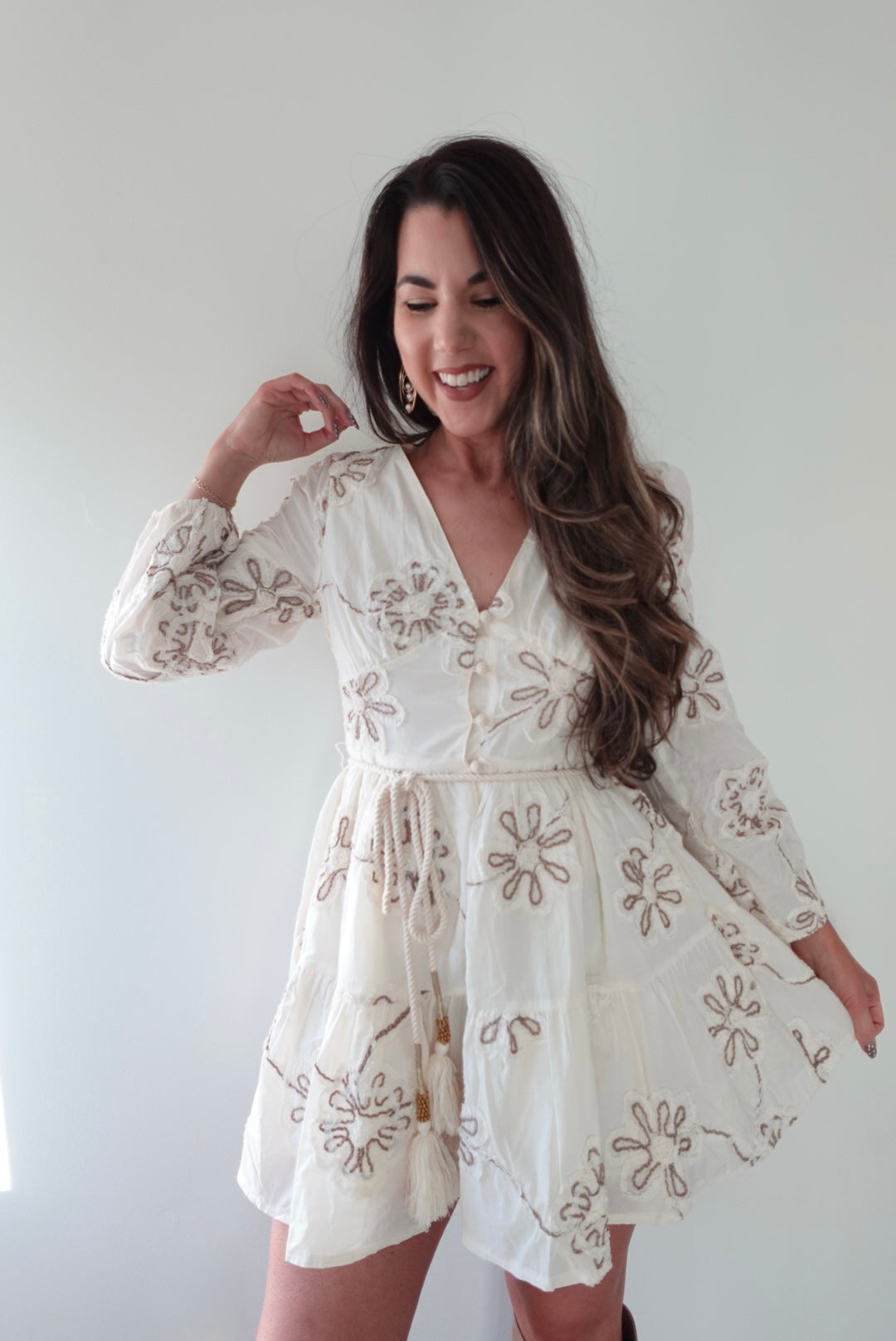 Ivory Meadow Floral Embroidered Mini Dress