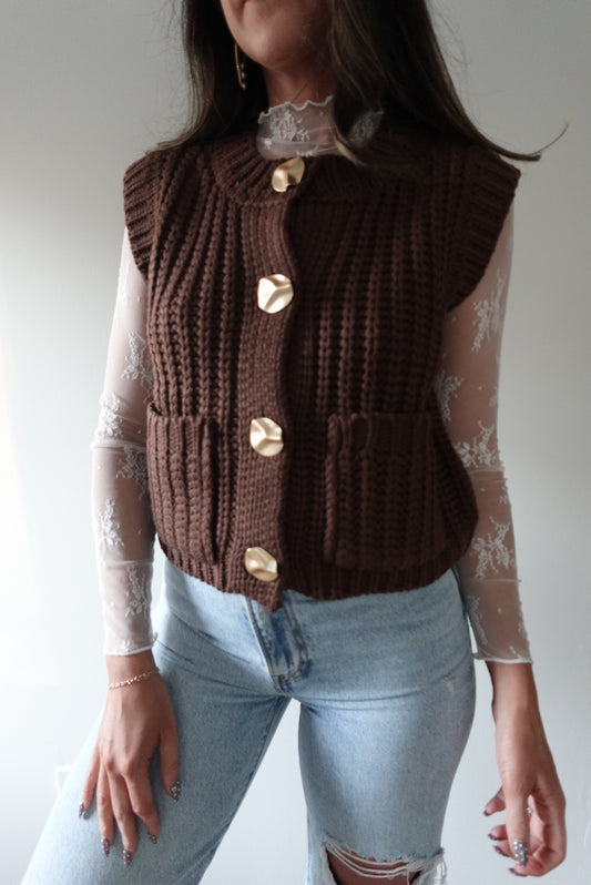 Chocolate Brown Chunky Knit Sweater Vest