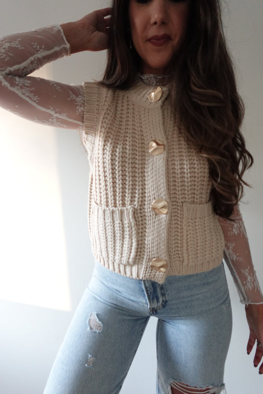 Cream Chunky Knit Sweater Vest
