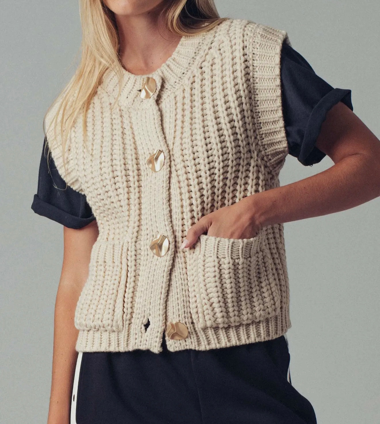 Cream Chunky Knit Sweater Vest